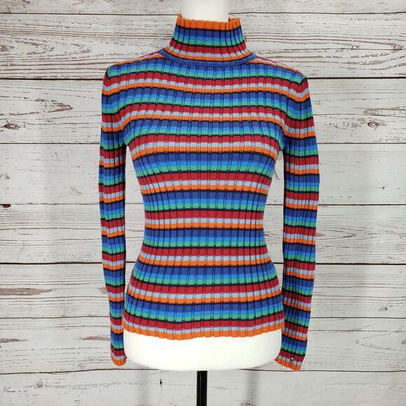 Tommy Hilfiger Women's Multicolor Stripe 100%Cotton Mock Neck Sweater Size S/P - Picture 1 of 11
